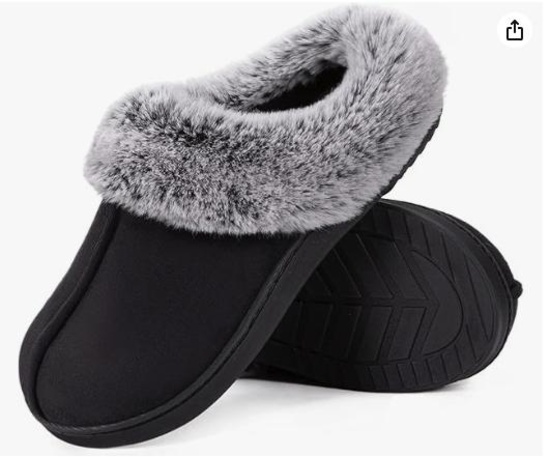 HomeTop Women's Classic Microsuede Memory Foam Slippers Durable Rubber Sole with Warm Faux Fur