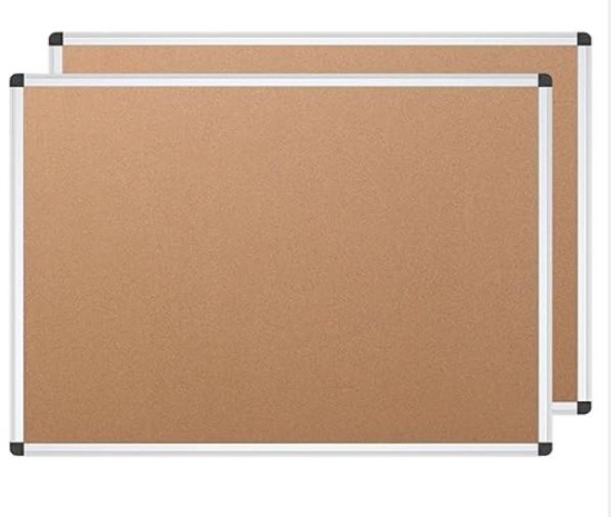 VIZ-PRO cork Notice Board, 48 X 36 Inches, Pack of 2, Silver Aluminium Frame