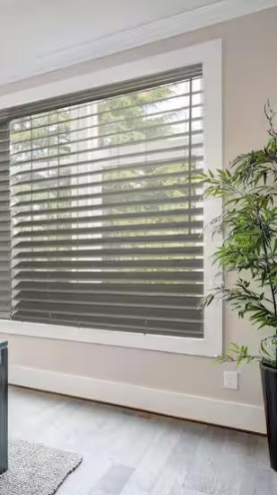 Driftwood Gray Cordless Premium Faux Wood blinds with 2.5 in Slats - 29 in W x 72 in L