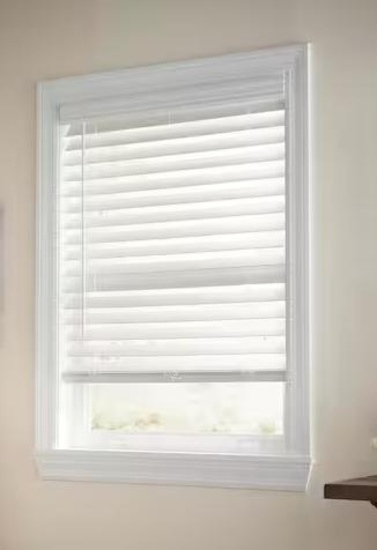 White Cordless Premium Faux Wood blinds with 2.5 in. Slats - 35 in. W x 64 in. L