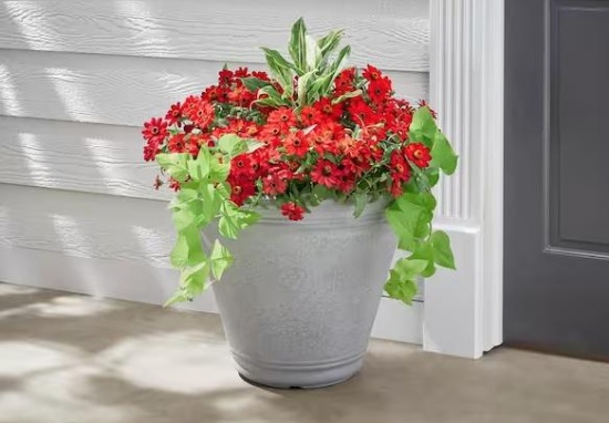 Qty 2 - Vigoro 22 in. Alameda Extra Large Gray Plastic Planter (22 in. D x 17.5 in. H)