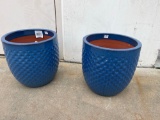 Qty 2 - 12 in. Turquoise Ceramic Hexham Garden Planter