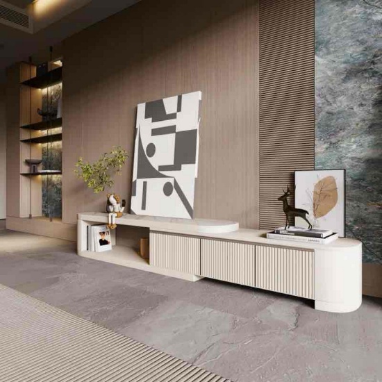 Cogliandro 70.86''-122''W Modern Solid Wood TV Stand With Faux Marble Countertop