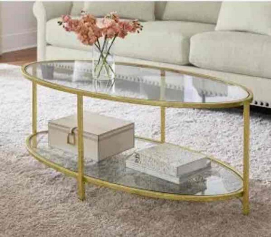Home Decorators Collection Bella Large Oval Gold Metal and Glass Coffee Table