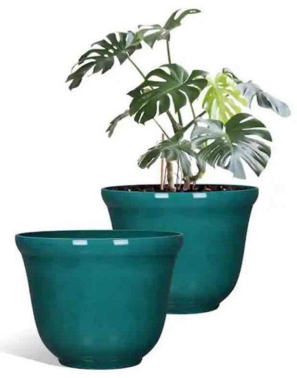 Vigoro 16 in. Dia Teal Resin Round Felicia Planter (2-Pack)