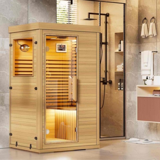 Far Infrared Home Sauna Room for 1 Person - Canadian Hemlock Indoor Spa Saunas with Digital