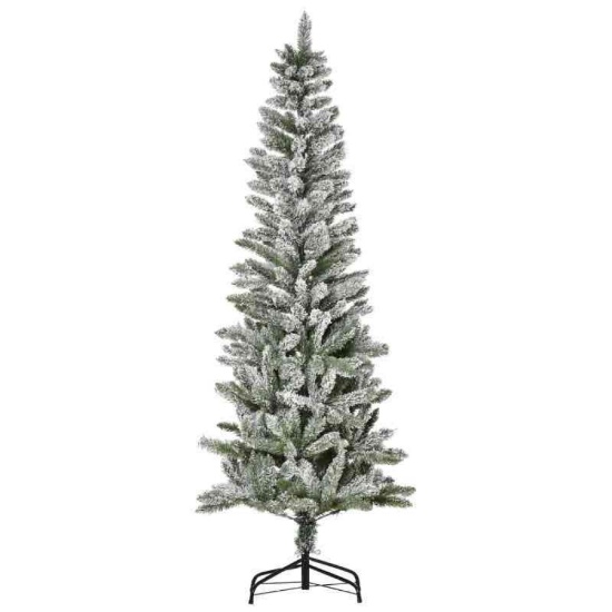 HOMCOM 6ft Unlit Snow-Flocked Slim Pine Artificial Christmas Tree