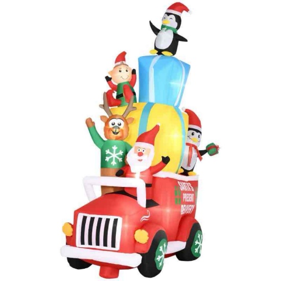 Outsunny 9ft Christmas Inflatables Outdoor Decorations Santa Claus Drives a Gift Car