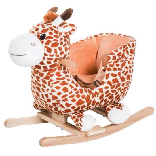 Qaba Kids Plush Rocking Horse Giraffe Style Themed Ride-On Chair Toy