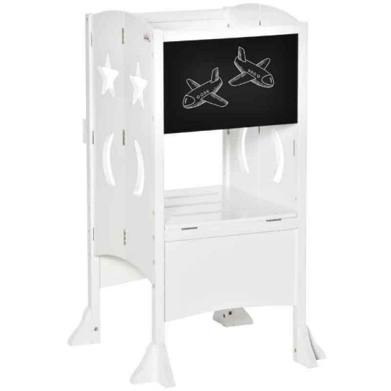 Qaba 2 in 1 Kids Foldable Kitchen Step Stool, Toddler Standing Tower