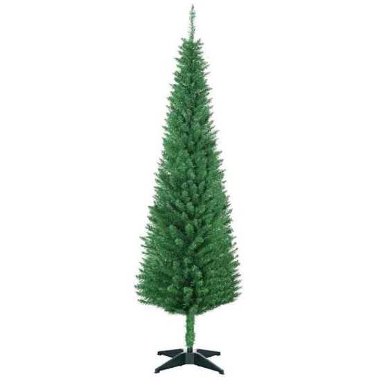 HOMCOM 6FT Decorated Christmas Tree, Pencil Christmas Tree with 390 Realistic Branch Tips and