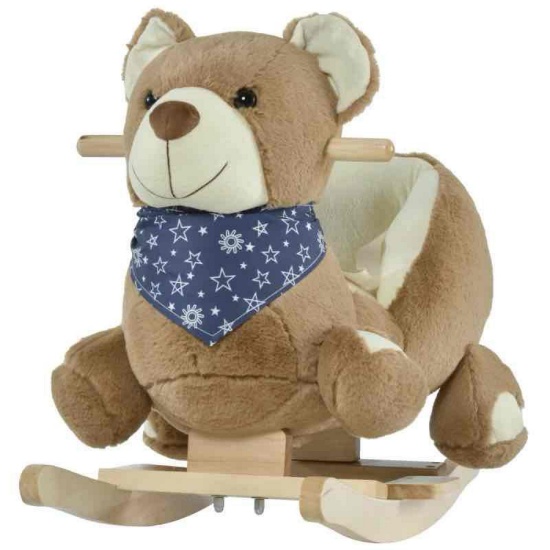Qaba Baby Rocking Horse with Lullaby, Riding Horse, Bear Themed Plush Animal Rocker with Pedals