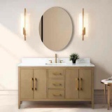 Vanity Art Single-Sink Bathroom Vanity in Natural Oak with Engineered Marble Top in Arabescato White