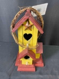 Glitzhome Washed Yellow Distressed Solid Wood Cottage Decorative Outdoor Garden Birdhouse