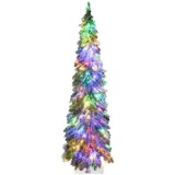 HOMCOM 5' Artificial Slim Christmas Tree, with Snow Frosted Branches