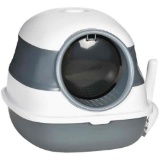 PawHut Dome Covered Cat Litter Box with Lid, White and Gray
