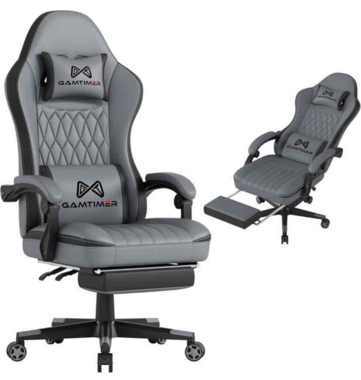Gamtimer Gaming Chair with Footrest Grey