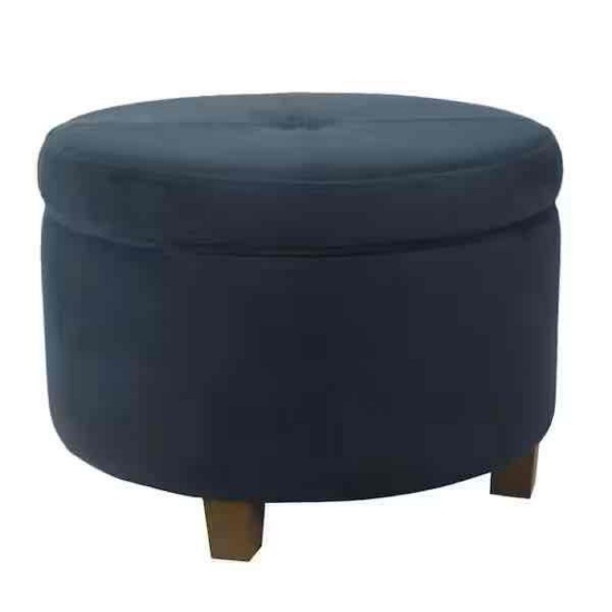 Large Navy Velvet Storage Ottoman