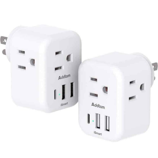 Lot of 5 Addtam 2-Pack Multi Plug Outlet Extender with USB Wall Charger