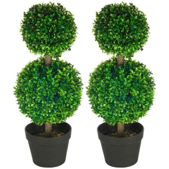 HOMCOM 2 Pcs Artificial Boxwood Ball Topiary Tree