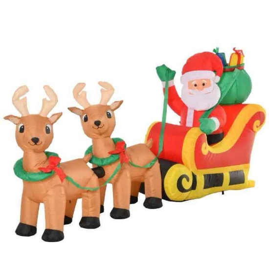 HOMCOM 8ft Long Christmas Inflatable Santa Claus with Sleigh and Reindeer