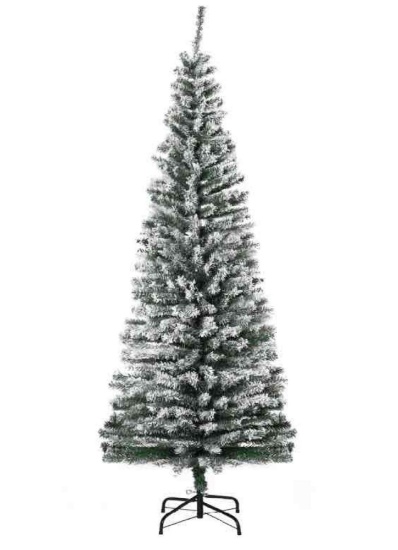 HOMCOM 6' Tall Unlit Snow-Flocked Slim Artificial Christmas Tree