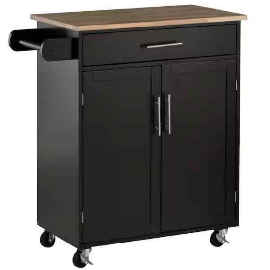 HOMCOM Black Rolling Kitchen Island Cart with Drawer