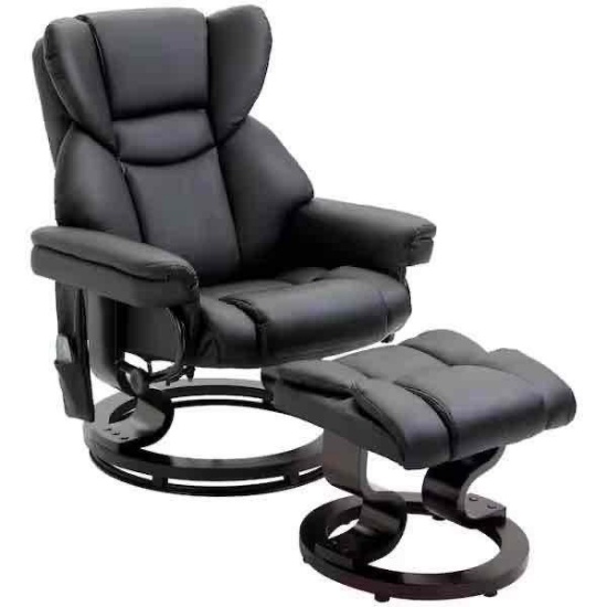 HOMCOM Black Faux Leather Massage Recliner and Ottoman