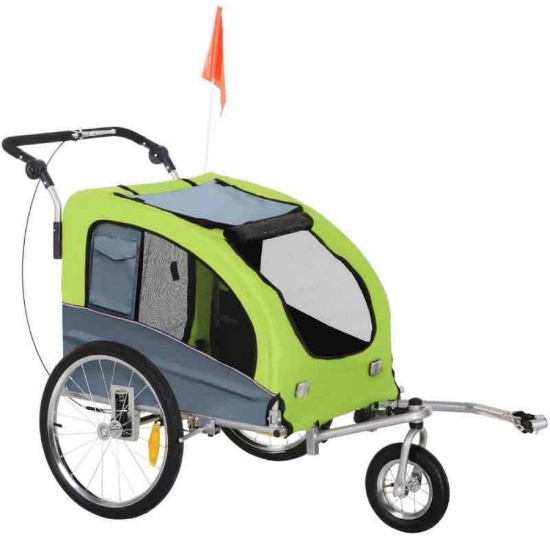Aosom Dog Bike Trailer 2-In-1 Pet Stroller with Canopy and Storage Pockets