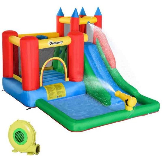 Outsunny 6-in-1 Kids Bounce House Inflatable Water Slide with Pool