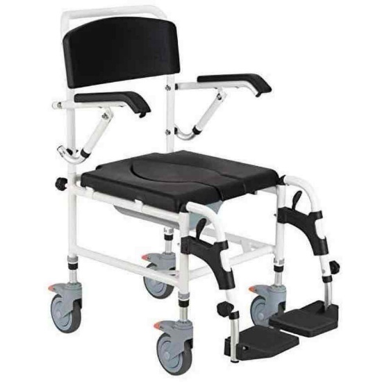 HOMCOM Accessibility Commode Shower Wheelchair with 4 Castor Wheels