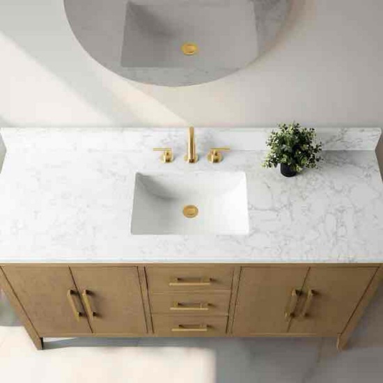 Vanity 60 in Art Single-Sink Bathroom Vanity in Natural Oak with Engineered Marble Top in Arabescato