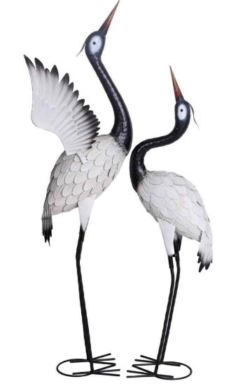 2er Set Metal Crane Pair Garden Figure Metal Herons Metallvogel Garden Sculpture