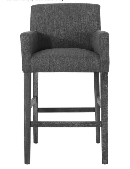 Upholstered 30.5 Inch Counter Stools, Armrests, Classic H-Frame Design, Navy