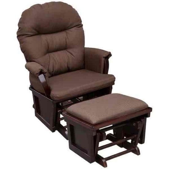 HOMCOM Dark Coffee Nursery Glider Rocking Chair with Ottoman