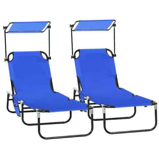 Outsunny Blue Metal Outdoor Folding Chaise Lounge Pool Chairs