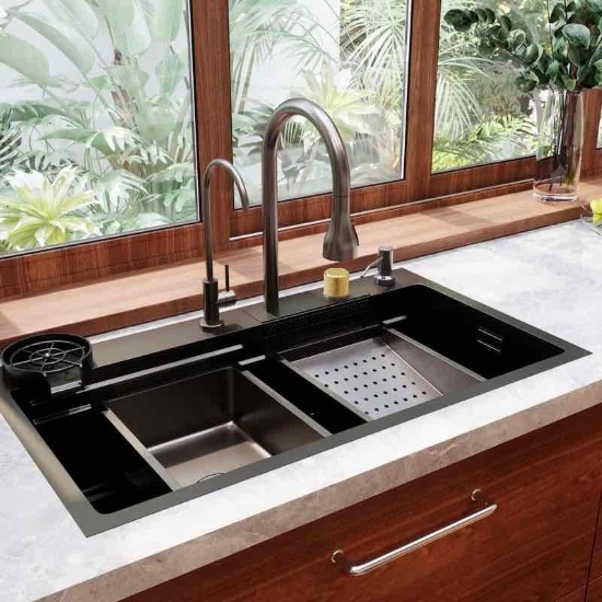 31.5" x 18" Drop-in Single Bowl DeerValley 304 Stainless Steel Polished Black Kitchen Sink