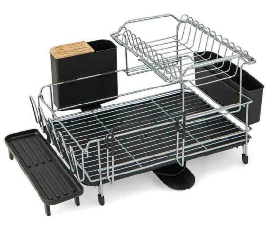 Spaco 2-Tier Detachable Dish Rack with Drainboard and 360 Swivel Spout