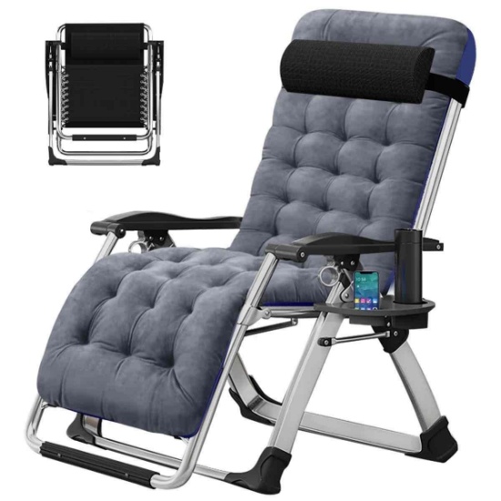 Zero Gravity Chair with Cushion, Cup Holder, Headrest, Lawn Recliner
