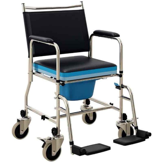 HOMCOM Rolling Shower Chair, Bedside Commode Wheelchair with Padded Seat
