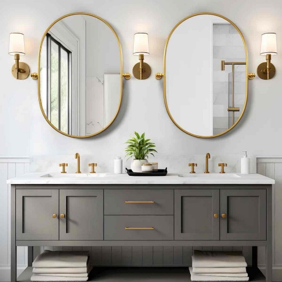 Metal Oval Wall Mirrors with Tilted Frame (Set of 2)
