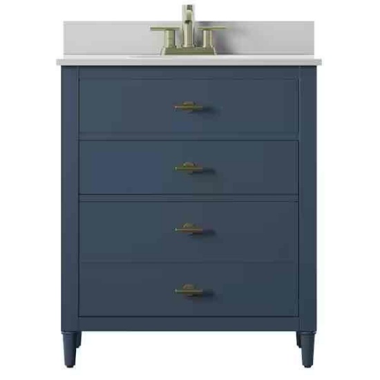 Dresser Style 30 in. Bath Vanity in Franklin Blue with Stone Vanity Top in White