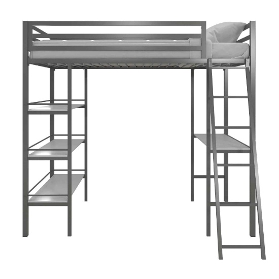 Little Seeds Nova Metal Twin Loft Bed with Shelves