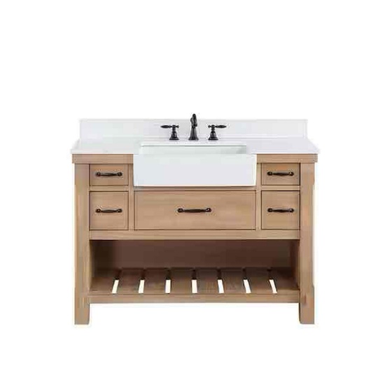 48 in.W x 22 in.D x 34 in.H Single Farmhouse Bath Vanity in Weathered Pine with Composite Stone Top