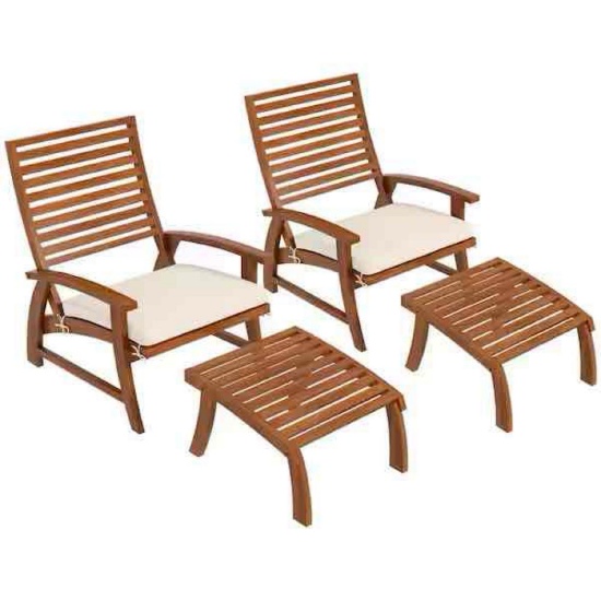 Outsunny Teak Acacia Wood Outdoor Dining Chairs with Footstools