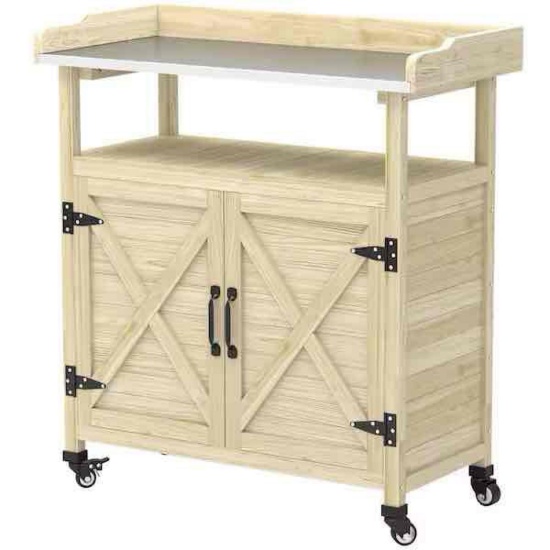Outsunny 33.9 in. W x 37.4 in. H Natural Wood Outdoor Potting Bench