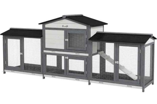 PawHut 90.5" Wooden Rabbit Hutch Bunny Cage Pet Playpen House Enclosure with Double Side Run Boxes