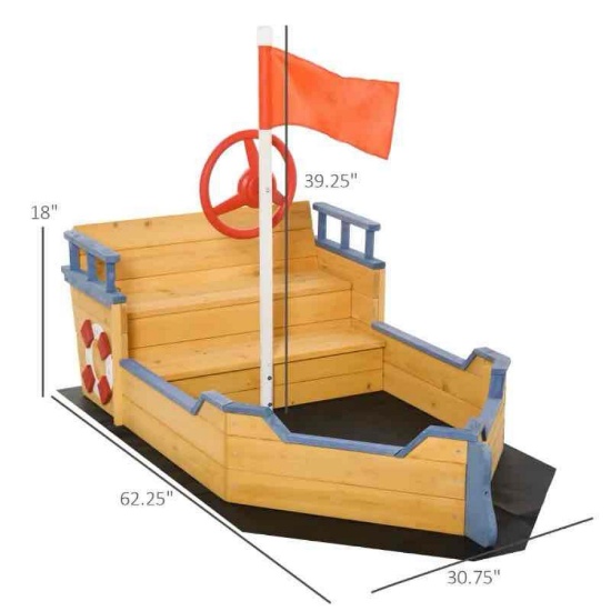Outsunny Kids Wooden Sandbox Pirate Ship Sandboat