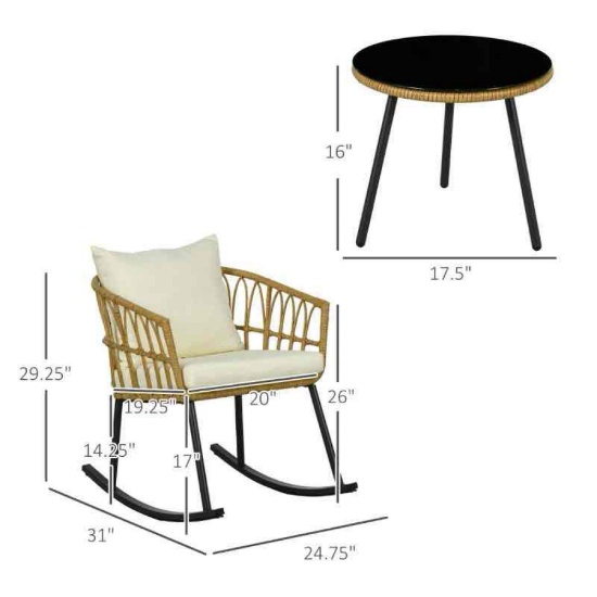 Outsunny Wicker Outdoor Rocking Chair Set