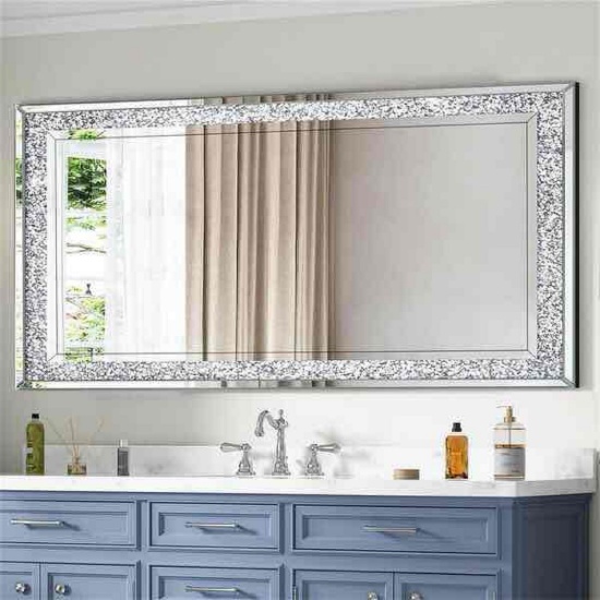 47 x 24 Crystal Crush Diamond Wall Mirror Silver Mirror Gorgeous Rectangle Mirror